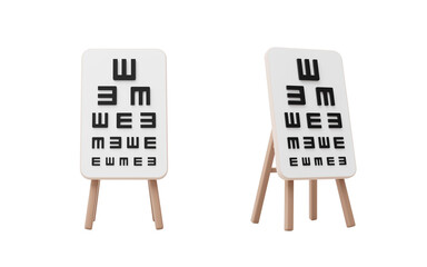 Isolated cartoon style visual testing chart, 3d rendering.