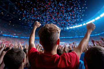 Fans celebrate victory at an exciting sports event in the stadium