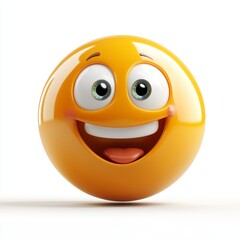 Fototapeta premium Bright and Cheerful Smiling Yellow Emoji with Shiny Eyes and a Joyful Expression Isolated on White