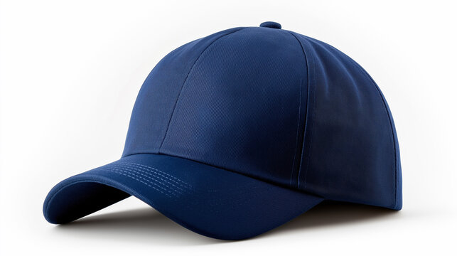 Navy blue cap on a plain background showcasing its design and texture