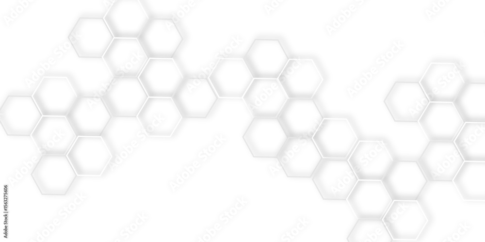 Poster modern design featuring interconnected hexagons in white and gray, creating a modern and abstract ge