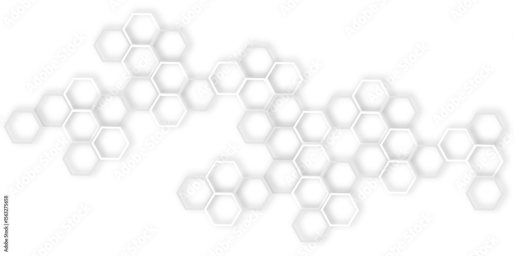 Poster modern design featuring interconnected hexagons in white and gray, creating a modern and abstract ge