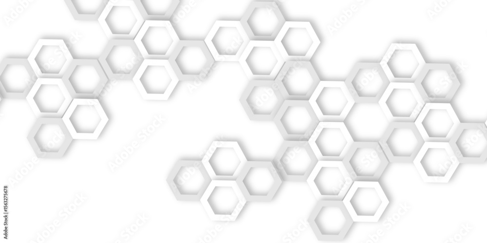 Poster modern design featuring interconnected hexagons in white and gray, creating a modern and abstract ge