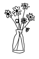 Flower in vase design drawing simple black.