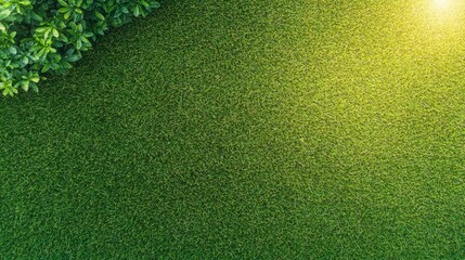 Golden hour lighting over a manicured lawn, highlighting the texture of the grass for a warm and inviting ad