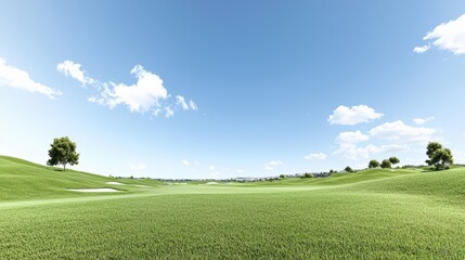 A neatly trimmed grass field with soft shadows, offering a minimalist and professional look