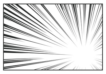 Obraz premium Black lines radiate from a central area in a rectangular frame suggesting speed or impact in a manga style