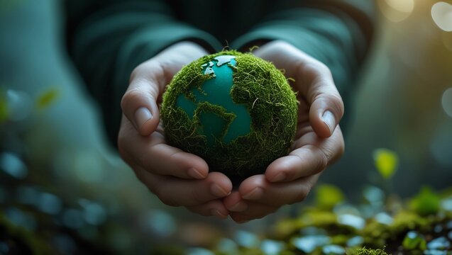 Hands Gently Holding the Earth Representing Global Care and Protection