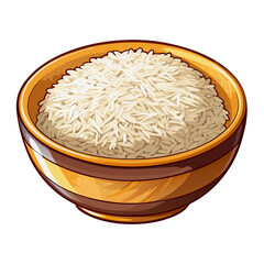 vector illustration of a wooden bowl filled with fluffy white basmati rice, 
