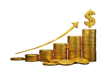 Visual Representation of Financial Growth with Stacks of Gold Coins and an Upward Chart on a Black Background