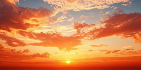 Fototapeta premium Breathtaking Scenic Sunset Sky with Fiery Clouds and Radiant Light Creating a Beautiful Atmosphere
