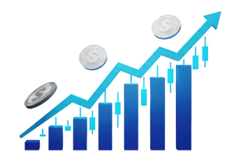A Dynamic Financial Chart Illustrating Growth with Coins and Increasing Graph Lines on a Dark Background
