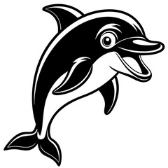 Obraz premium Happy cartoon dolphin leaping and smiling in black and white