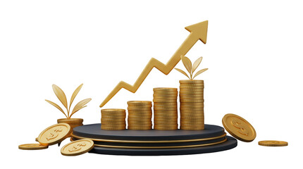 Conceptual Representation of Financial Growth with Rising Coins and a Positive Trend, Symbolizing Prosperity, Investment Success, and Economic Progress