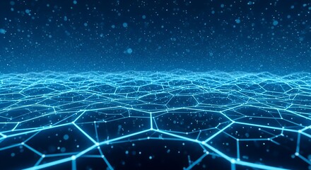 Obraz premium Blue Futuristic Hexagon Network Landscape