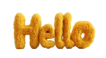 Bright and Playful Fluffy Yellow Text Spelling 'Hello' Against a Black Background, Ideal for Cheerful Greetings and Fun Themes