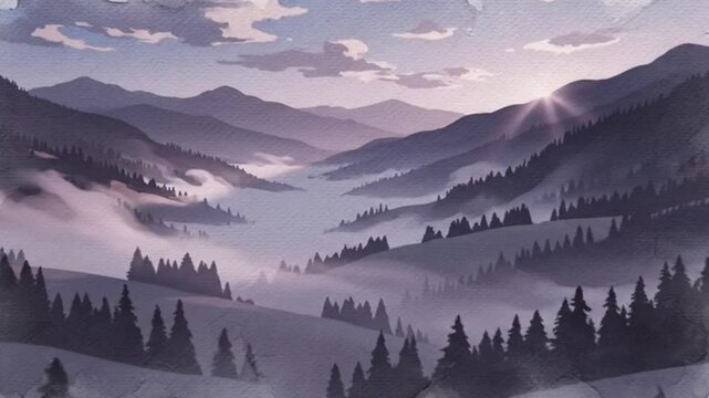 Wide mountain valey with soft twiligth