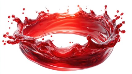Red liquid ring shaped splash on white background.
