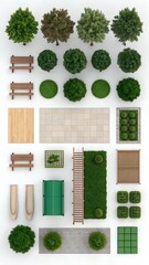Top view park design landscape plan trees benches