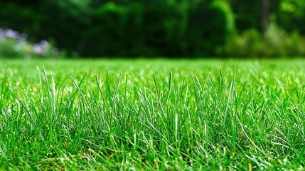 Fototapeta premium A patch of grass with a shallow depth of field, emphasizing the foreground for a clean and focused ad