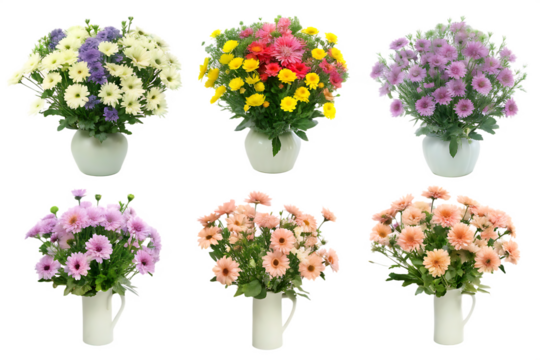  colorful flower arrangements isolated on white background PNG ,ai generated