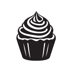 Simple cupcake silhouette icon with clean swirl frosting and base shape, styled for bakery websites, dessert app icons or sweet treat branding.