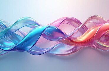Naklejka premium Colorful glossy glass ribbon with holographic curved wave design. Abstract element for banners backgrounds wallpapers. Modern digital 3d art, light, texture, space, bright geometric shape.