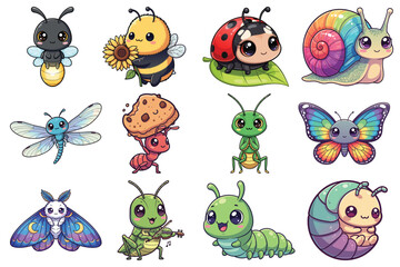 Cute cartoon insects collection vector illustration colorful adorable characters