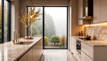 A stylish kitchen interior design a white room a luxury modern room a generative ai 