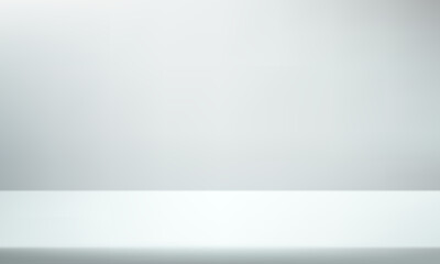 Empty white and gray studio room background. Empty Room Studio with table. Space for selling products, backdrop, wallpaper, background, text. Gradient table. Vector illustration.