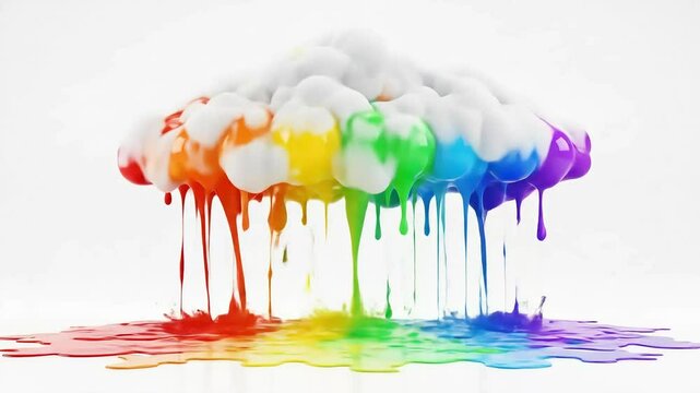 Colorful Dripping Bubble Cloud with Rainbow Paint Splashes.