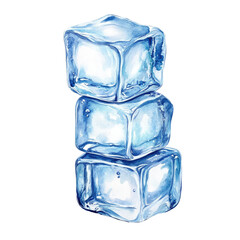 Obraz premium Watercolor Ice Cubes Stacked Isolated On Transparent White Background, Clipping Path