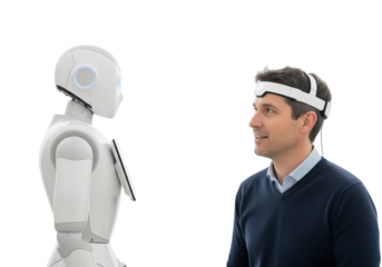 Sleek White Robot with Glowing Eyes Futuristic Design Smooth Surface.