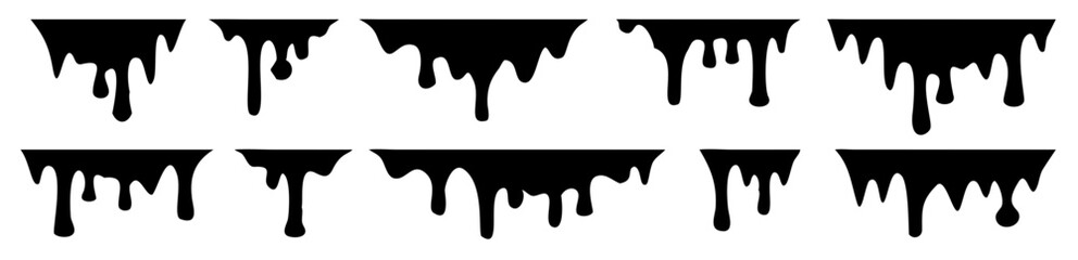Paint drips. Current black paint. Current drops. Vector illustration