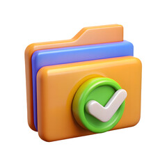 3d folder icon with a green checkmark for approval or completion isolated on transparent background