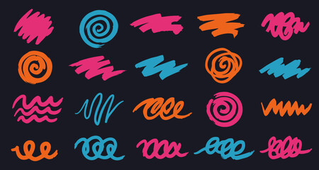 Vibrant Brushstroke Design Elements: Dynamic set of handcrafted brushstroke designs in an array of eye-catching colors, perfect for adding a unique touch to any creative project.