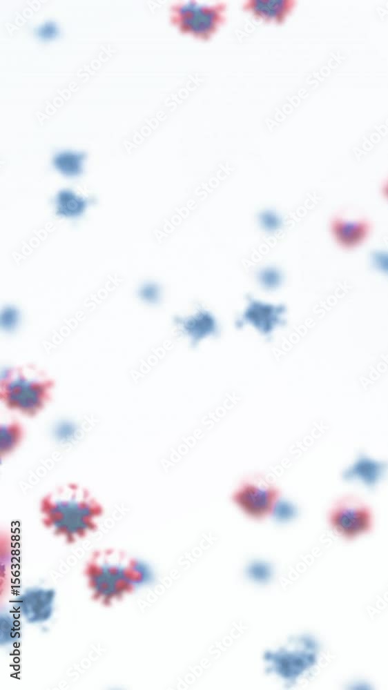 Poster animation of macro covid-19 cells floating on white background