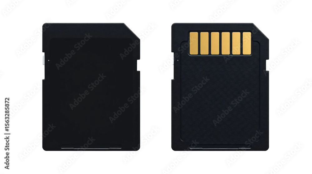Fototapete black sd memory card front and back view isolated on transparent background