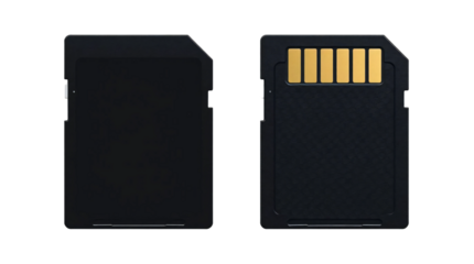 Black sd memory card front and back view isolated on transparent background