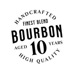 Vintage Bourbon Whiskey Label Emblem with Handcrafted Aged 10 Years Stamp – Retro High-Quality Alcohol Branding Design for T-Shirts, Packaging, and Bar Decor