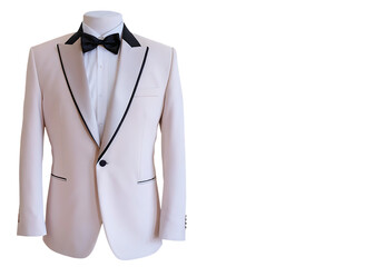  elegant cream men-s suit jacket with black bow tie isolated on white background PNG ,ai generated