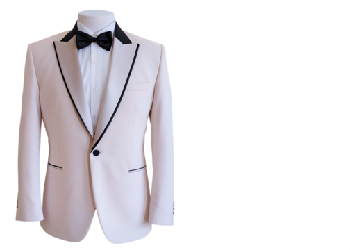  elegant cream men-s suit jacket with black bow tie isolated on white background PNG ,ai generated