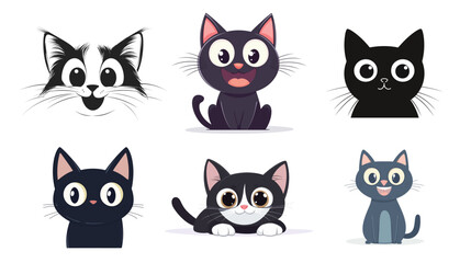 Fototapeta premium Happy Cat with Big Eyes Clean Illustration on White Background – Cute Vector Graphic