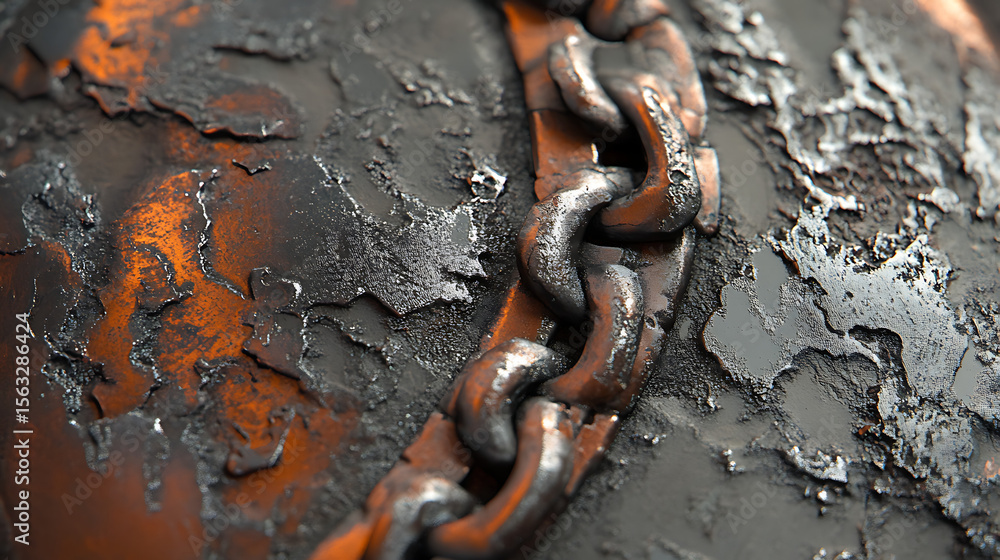 Poster a close up of a chain with a lot of holes in it. the chain is made of metal and he is old. the image