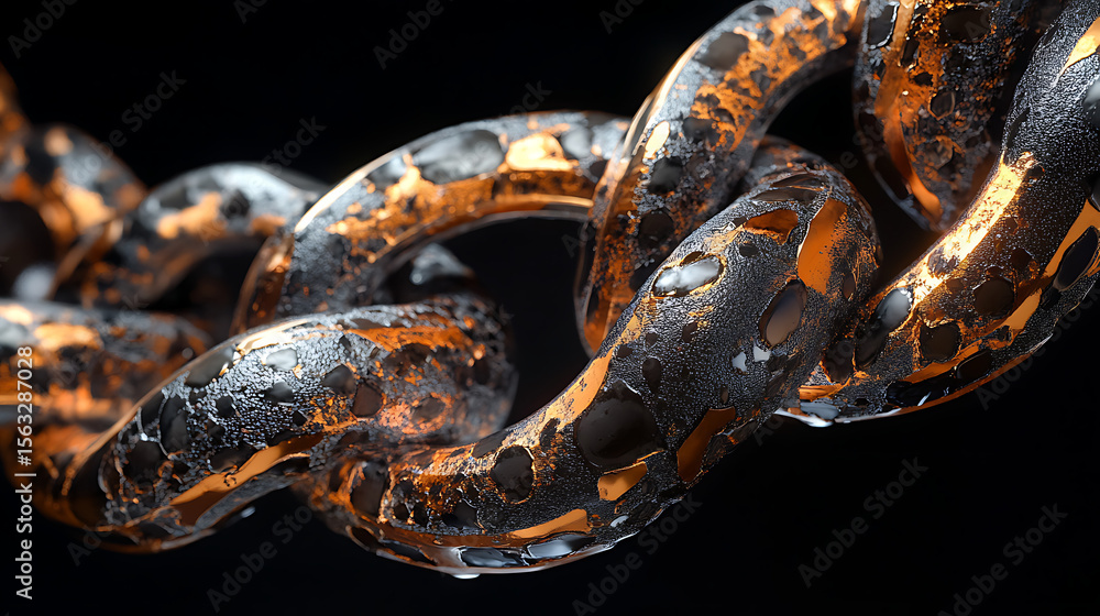 Poster a close up of a chain with a lot of holes in it. the chain is made of metal and he is old. the image