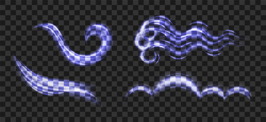 Set of abstract air flow effects on transparent background. Vector illustration suitable for advertising materials