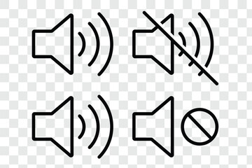 Sound off and sound on vector icons. Sound speaker icon. increases and reduces the sound. Icon showing the mute.