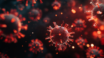 Razor blade-shaped virus particles in dark space, symbolizing the looming threat of a new COVID variant.