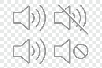 Sound off and sound on vector icons. Sound speaker icon. increases and reduces the sound. Icon showing the mute.