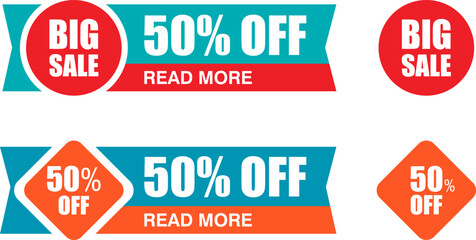 Sale Round Banner Set – Circle Special Offer Tags and 50% Off Hot Deal Badge Icons